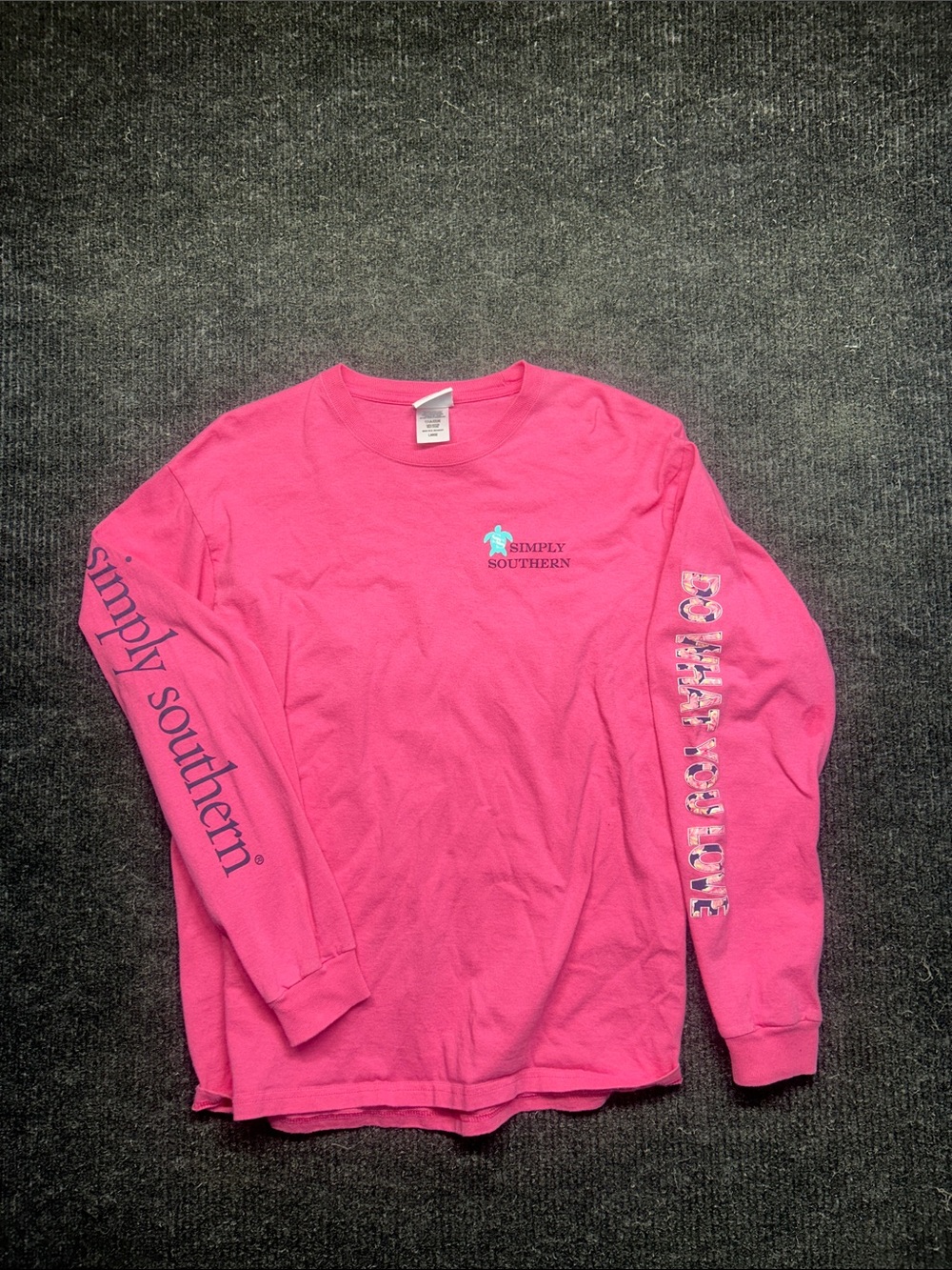 Simply Southern Pink Long Sleeve Tee with Blue Logo